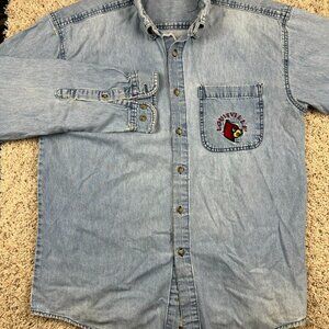Louisville Cardinals UofL Denim Button Up Large Men’s Embroidered Light Wash